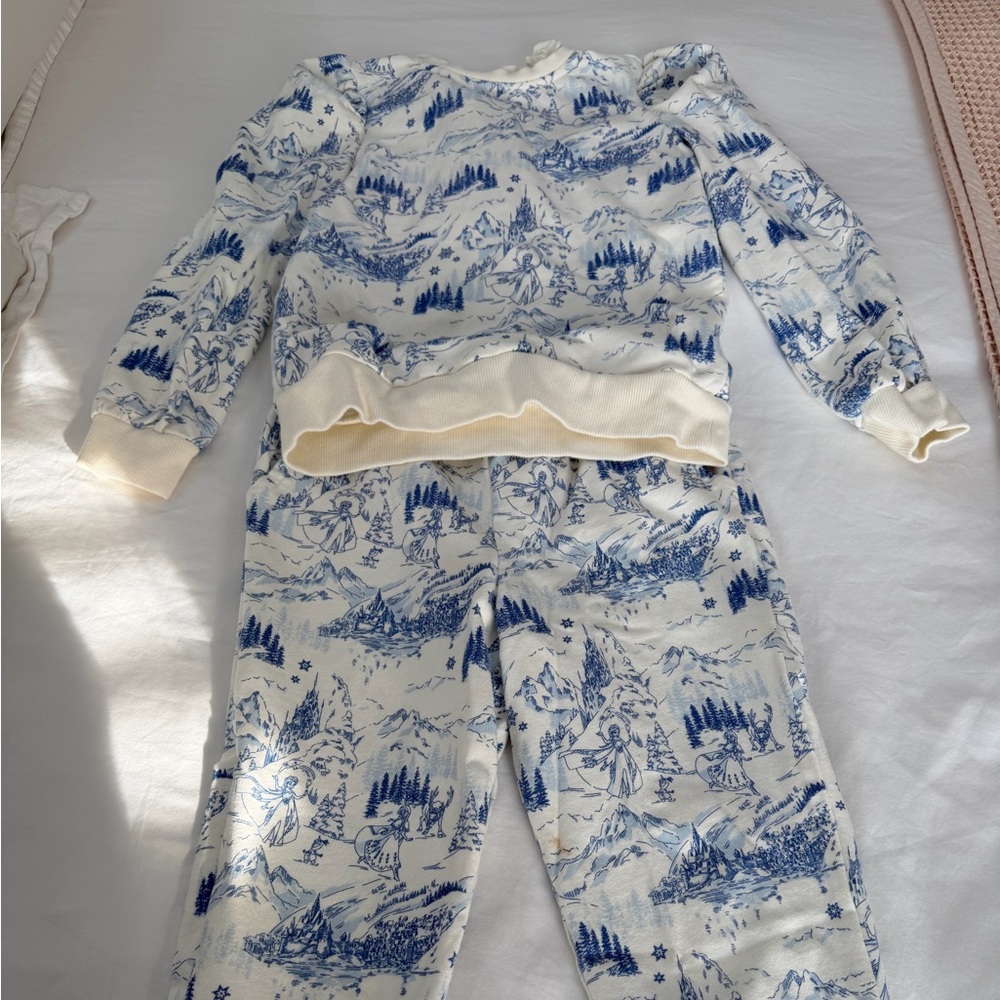 Janie and Jack Cream and Blue Scenic Print Matching Set